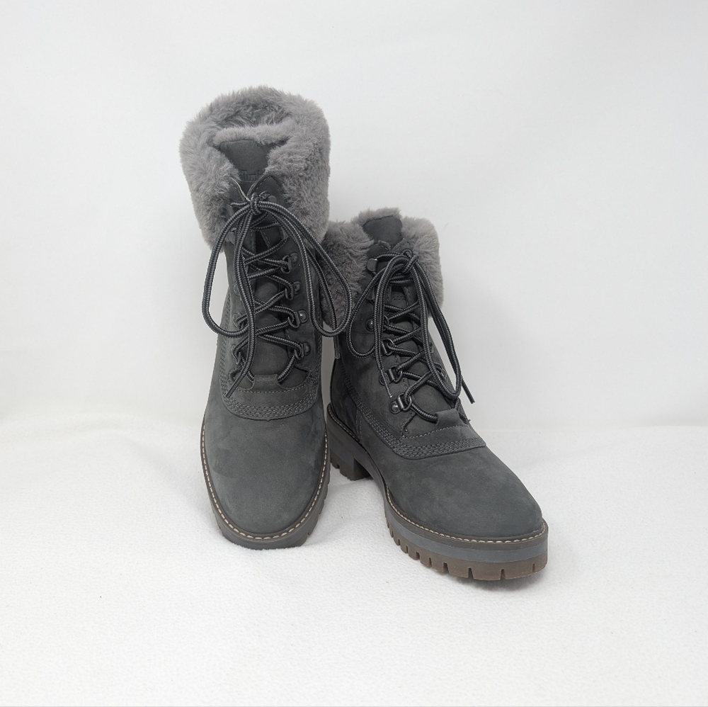 Women's Timberland Courmayeur Valley 6" Grey Nubuck WP Faux Fur Collar Boots-S 9
